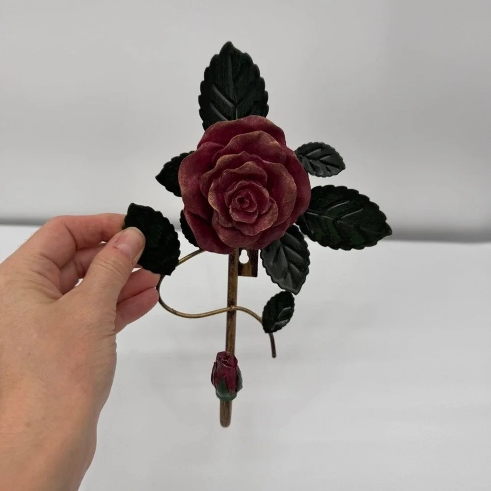 Rose Wall Hook Metal Floral Decorative Hanger Shabby Chic Toleware French Decor